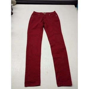 Hybrid& Company womens size 1 stretch skinny jeans red pants with Jewel accents